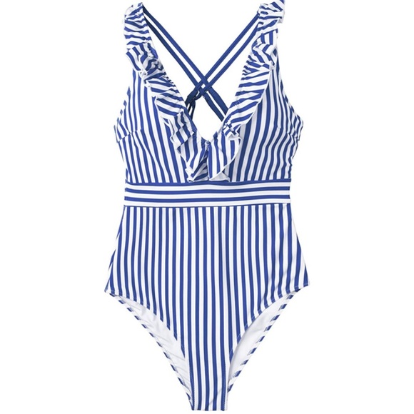 Striped Ruffle Bathing Suit - Picture 3 of 4